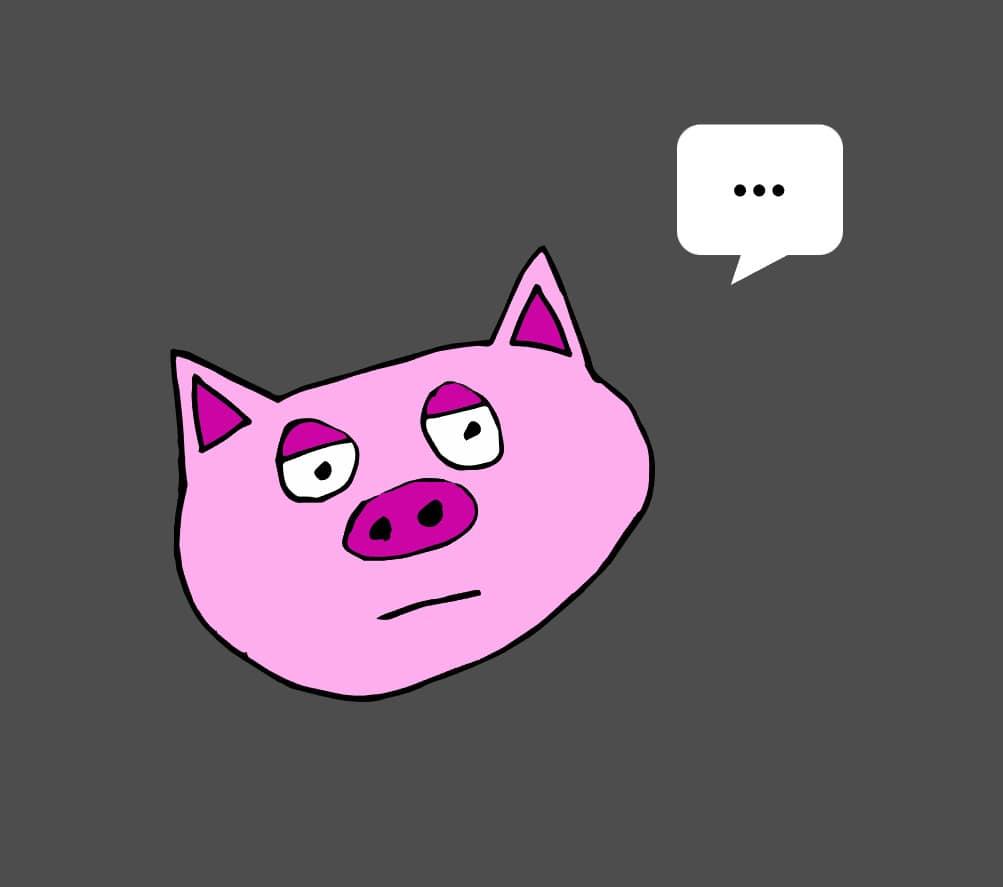 A hand-drawn graphic of a cartoon pig